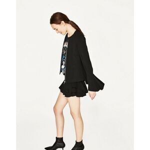 ZARA Basic Black Crepe Ruffle Sleeve Jacket NWT Medium New